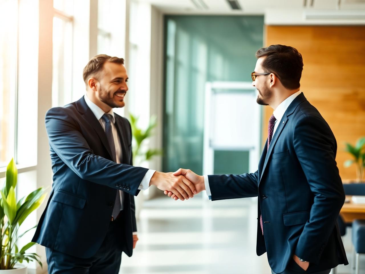 Aperto de mãos entre profissionais em ambiente corporativo